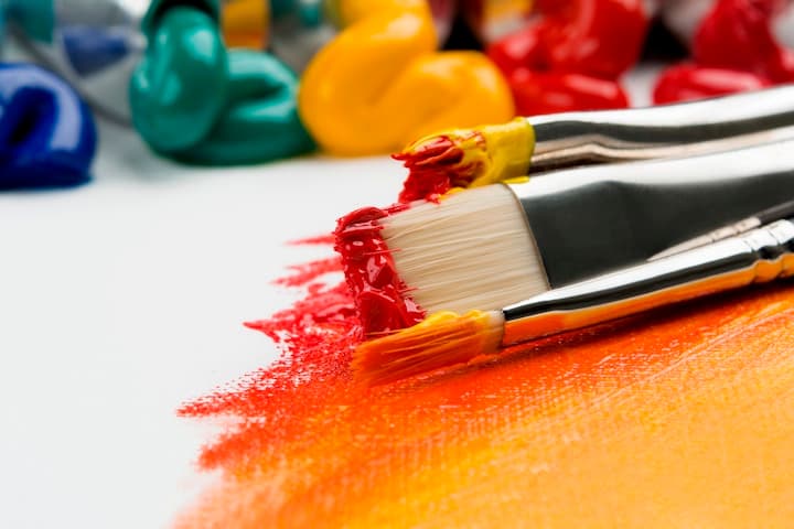 Creative workspace with color and brushes